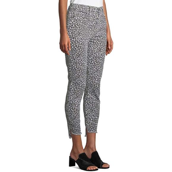 Current Elliott The Super High Waist Stiletto Snow Leopard Slit Step Hem Jeans - Picture 1 of 11
